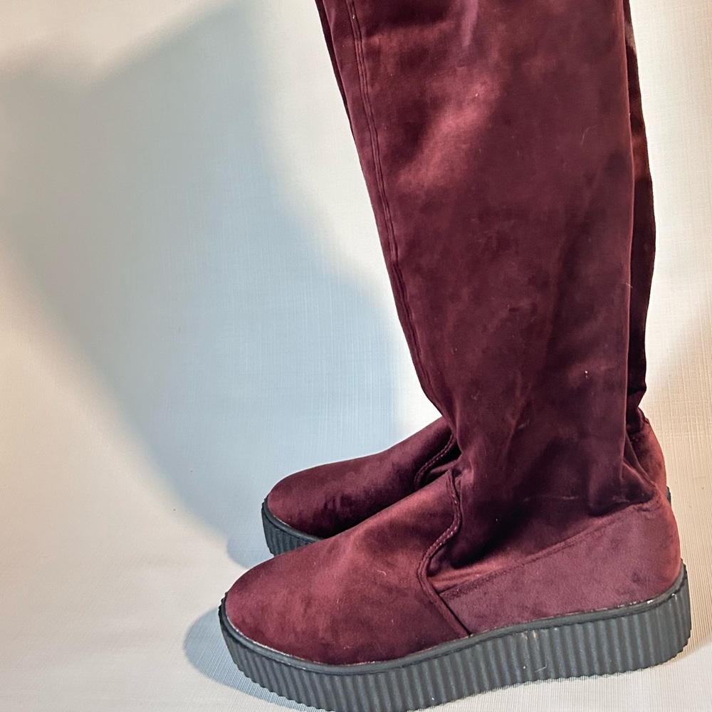 Olivia Miller Burgundy Lynbrook Velvet Over-the-Knee Boots - Chic and Stylish! - Picture 2 of 4
